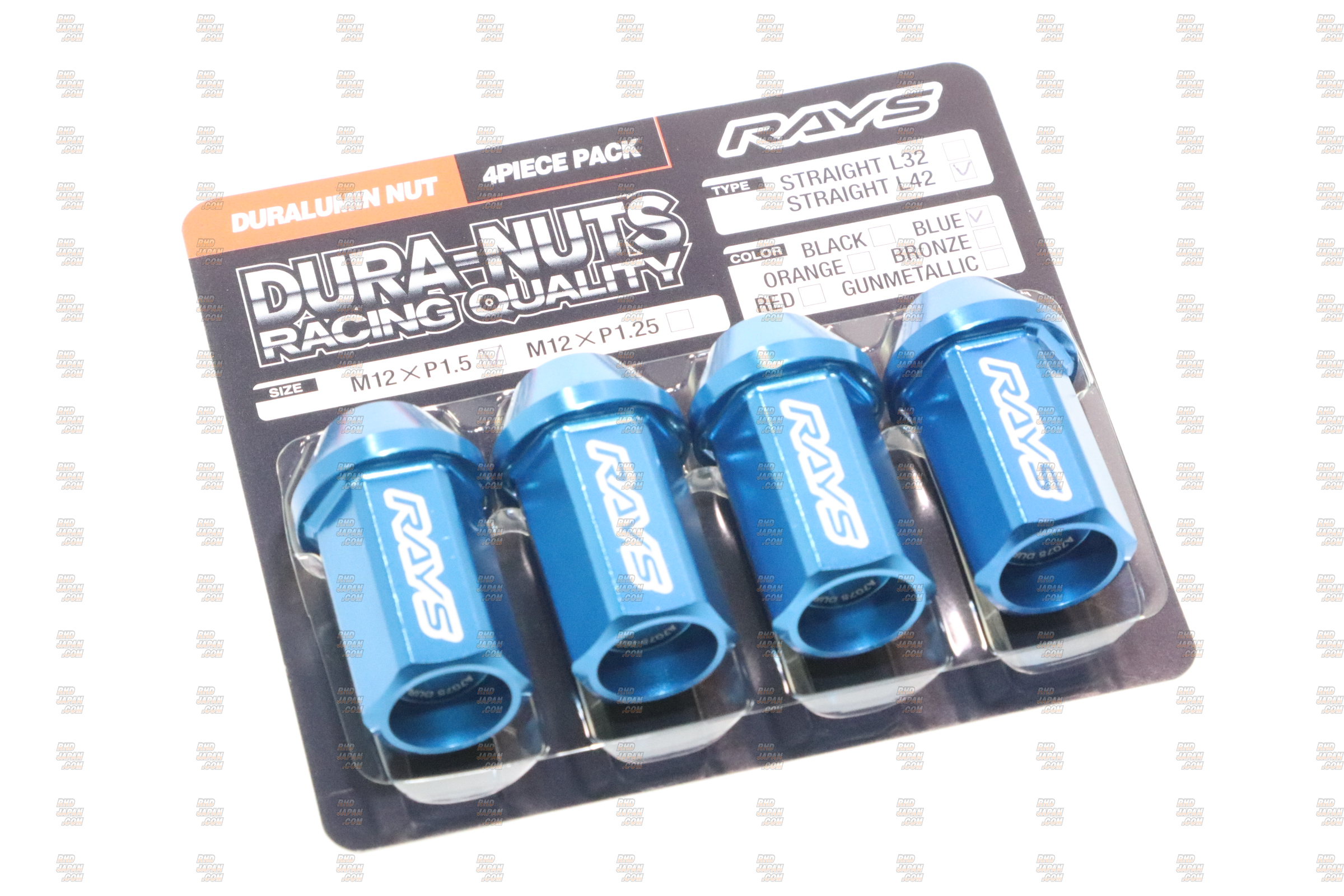 Rays L42 Dura-Nuts Straight Lug Nut 4pc - M12 X 1.5 Blue - RHDJapan