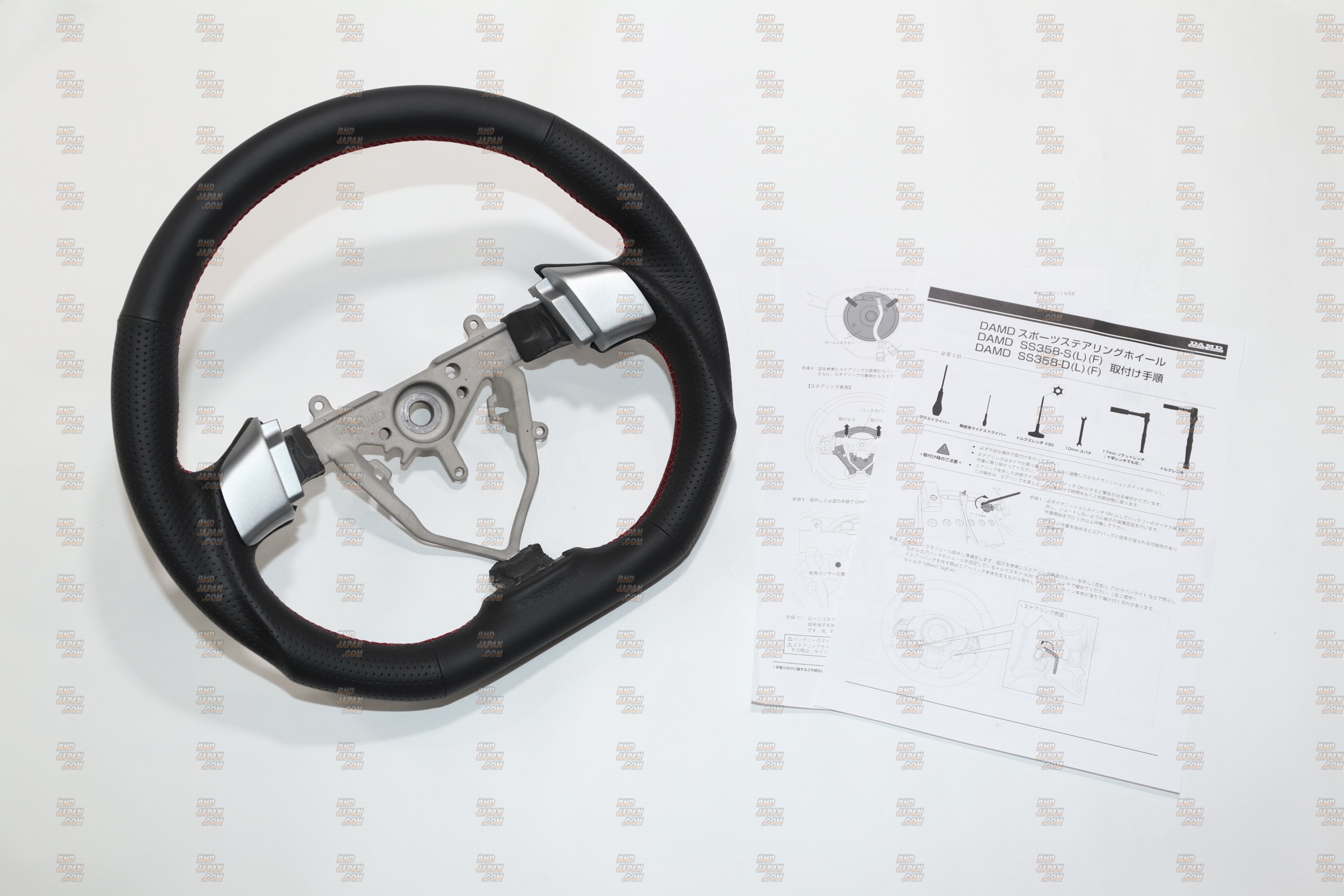 DAMD Sports Steering Wheel Black Leather Red Stitch SS358-D(F