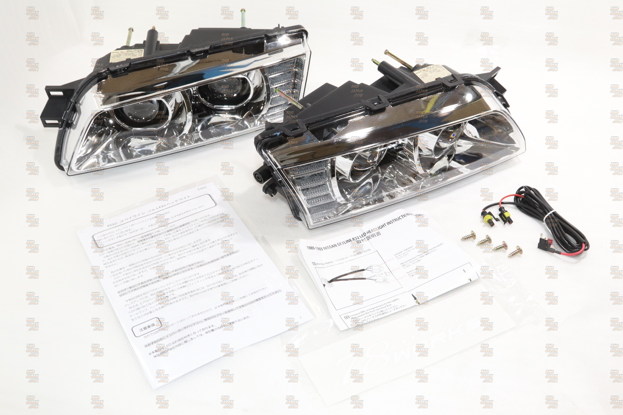 78 Works Full LED Headlight Set Chrome - HCR32 BNR32 HR32 - RHDJapan
