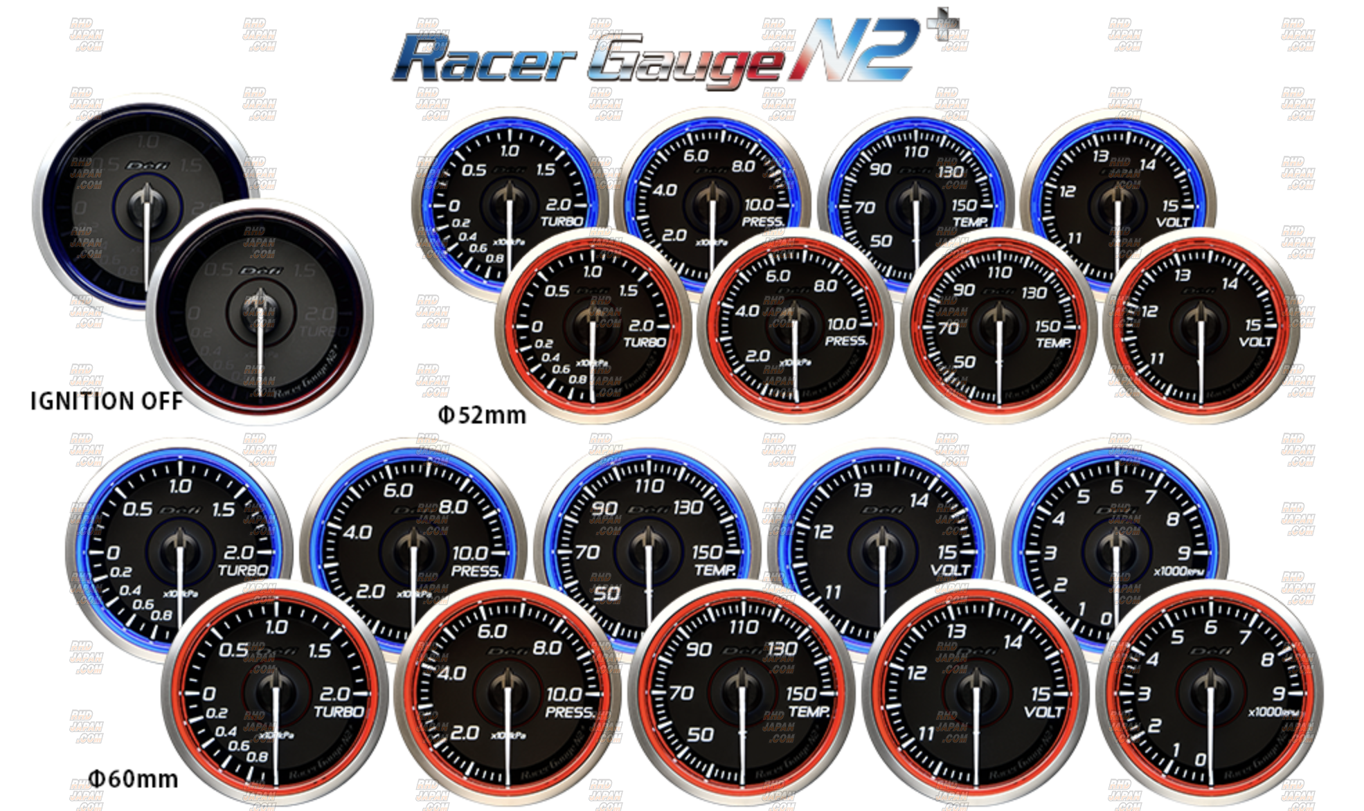 Defi Racer Gauge N2 Plus Turbo Boost 60mm - Red 2.0bar - RHDJapan