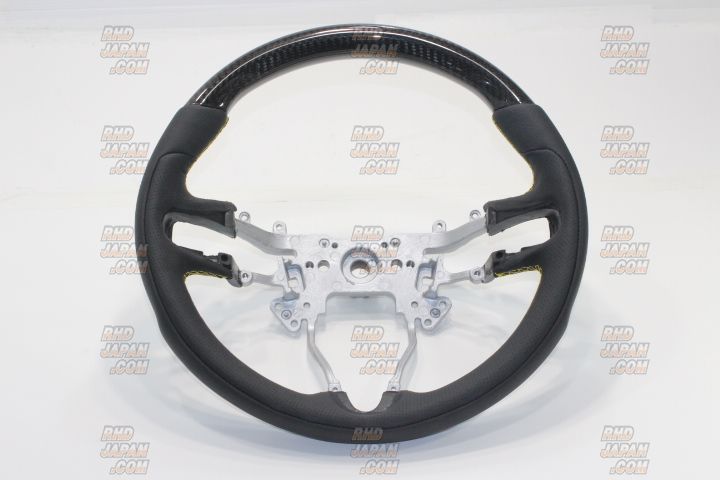 J's Racing Sports Steering Wheel - Carbon Black Leather Yellow Stitch